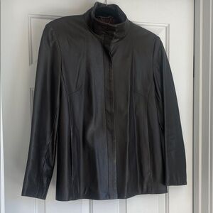Brooks Brother Women’s Chocolate Brown Leather Jacket, XS, EUC